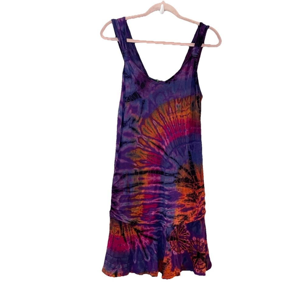 Kathmandu Imports Dress Purple Tie Dye Drop Waist Tank Boho Hippie Earthy S